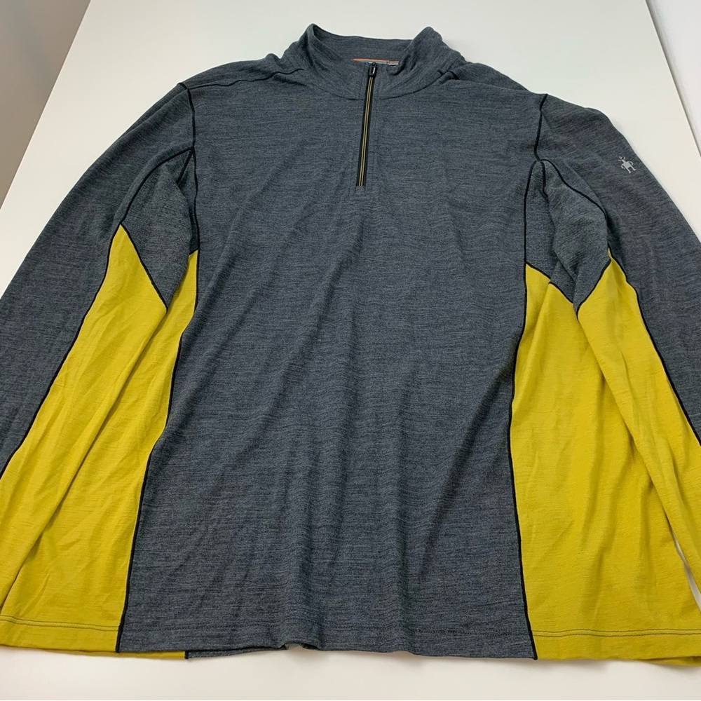 Smartwool Base Layer Long Sleeves Shirt 1/4 Zip Merino Sport 150 XL Gray Yellow - Picture 3 of 15